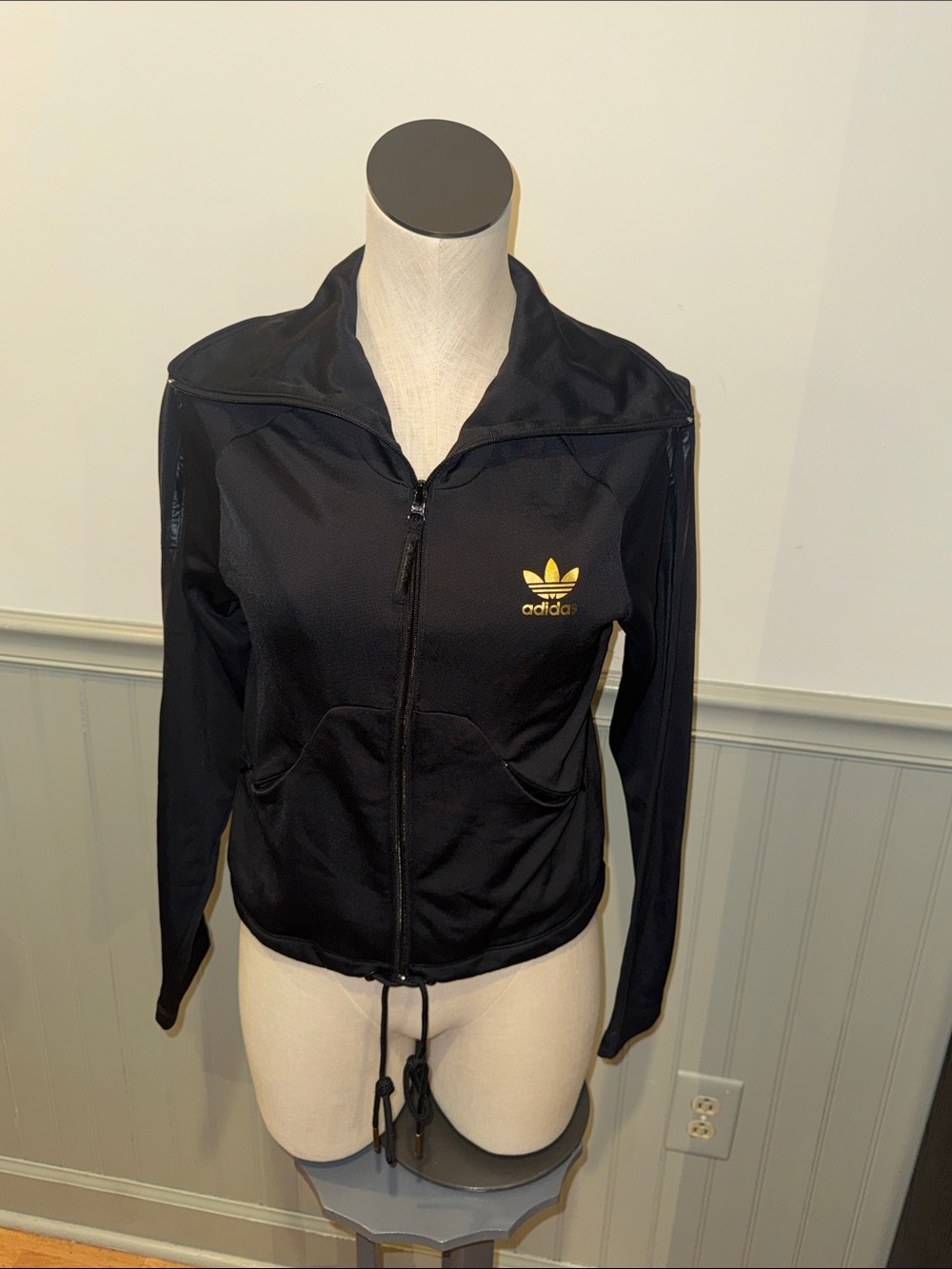 Adidas Originals Black Zip-Up Track Jacket Windbreaker Detail Women’s Size 36/Sm